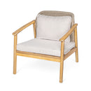 2 Piece Outdoor Acacia Wood Patio Club Chair, Patio Furniture Arm Chair With Woven Rope Backrest, Deep Seating For Porch - Light Teak / Beige