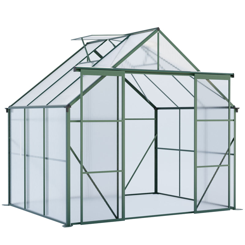 Double Door Polycarbonate Greenhouse Raised Base And Anchor Aluminum Heavy Duty Walk In Greenhouses For Outdoor Backyard In All Season