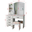 Fashion Vanity Desk With Mirror And Adjustable Lighting, 6 Drawers, 3 Color Light Modes - White