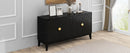 4 Door Sideboard Storage Cabinet For Living Room And Dining Room, 2 Large Cabinets With Gold Handles And Adjustable Shelf - Black