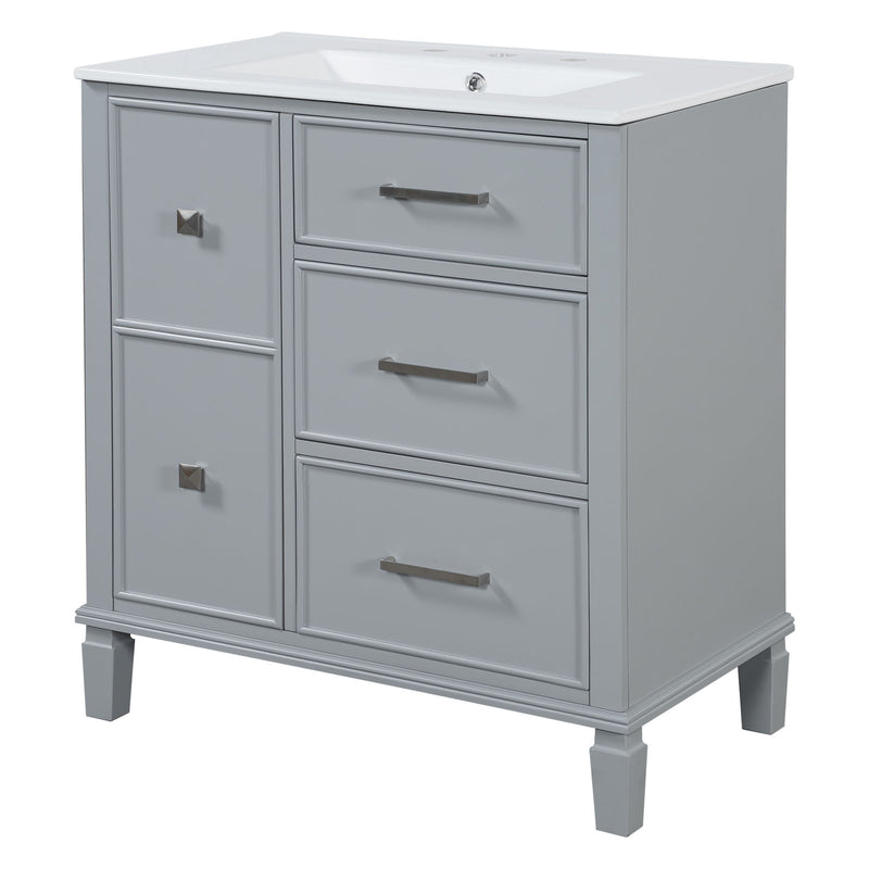 Bathroom Vanity With Ceramic Sink, Flip Out Drawer Design For Plumbing, Soft Close Drawers