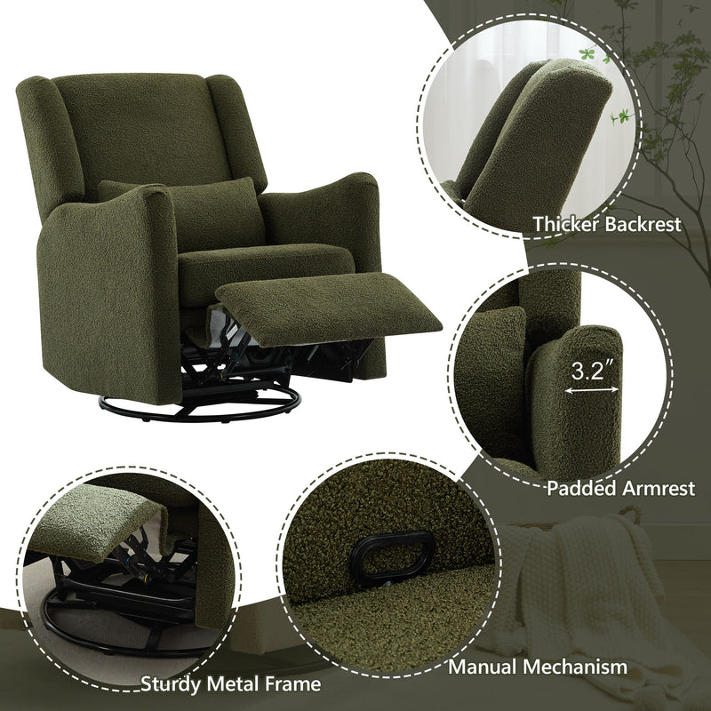 Wide Wingback Swivel Rocker Recliner Chair For Living Room