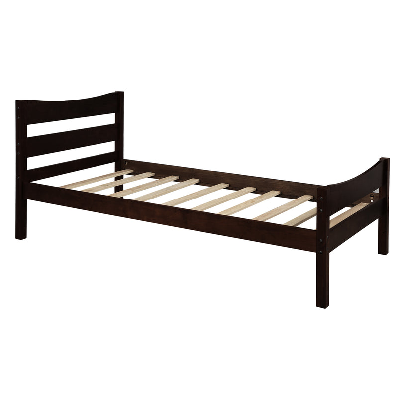 [Not allowed to sell to Walmart]Twin Size Wood Platform Bed with Headboard and Wooden Slat Support (Espresso)