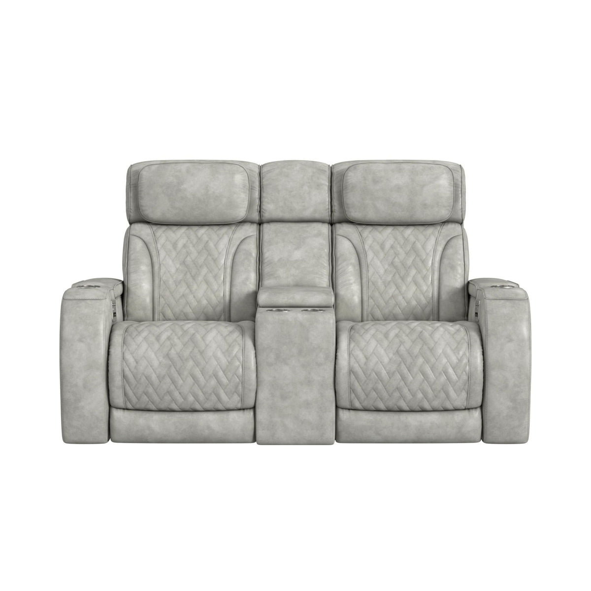 Prime Time P3 Loveseat With Console, 7 Colors Led, Cup Holders And Wireless Charger Controller in Leather Gel Light Gray by Elements International, view 11