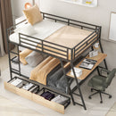 Full Size Bunk Bed With Built In Desk, Light, And 2 Drawers - Black
