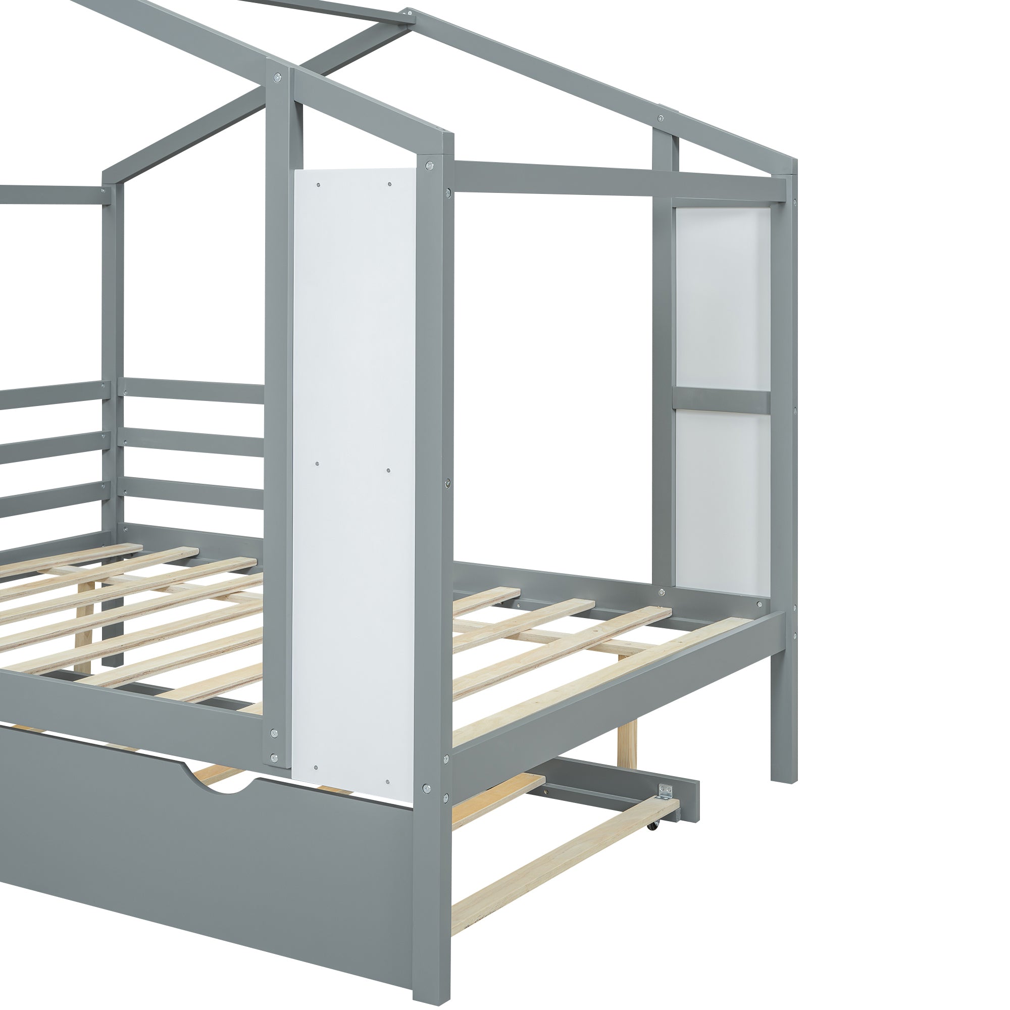 Full Size Wood House Bed with Fence and Writing Board, Gray - Atlantic Fine Furniture Melbourne FL