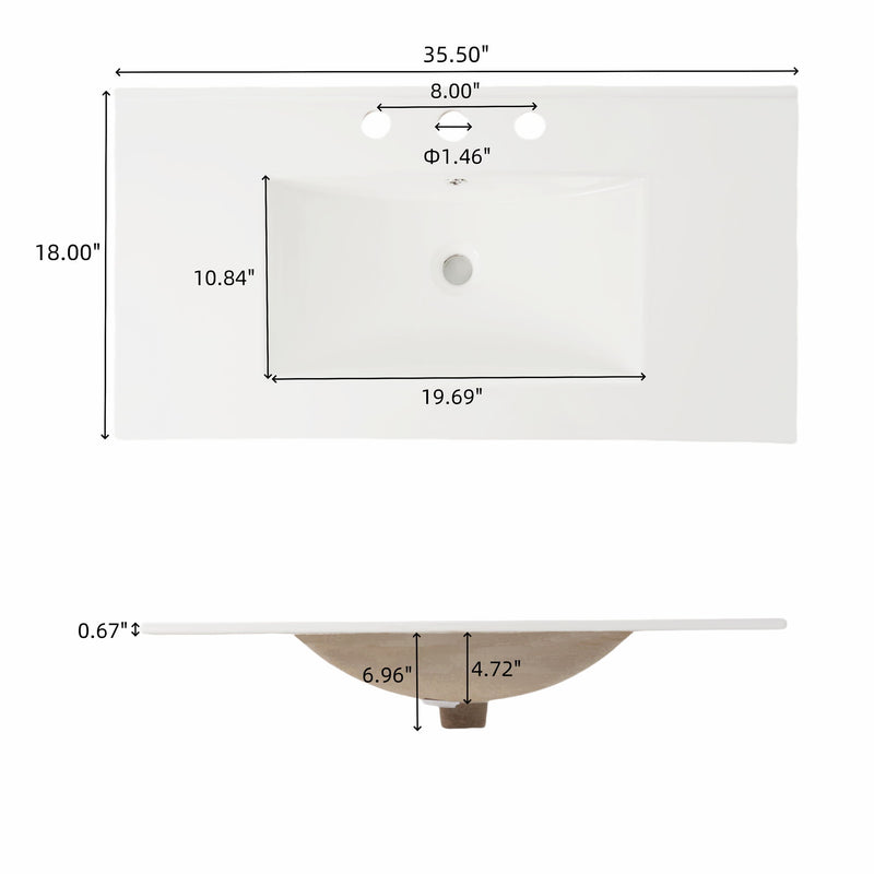 36" Modern Bathroom Vanity With Rectangle Ceramic Sink, Bathroom Cabinet And 45 Degrees Free Handle Design Soft Closing Doors, 1 Open Shelf At The Bottom - Dark Brown