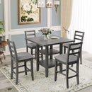 5 Piece Wooden Counter Height Dining Set With Padded Chairs, Storage Shelving