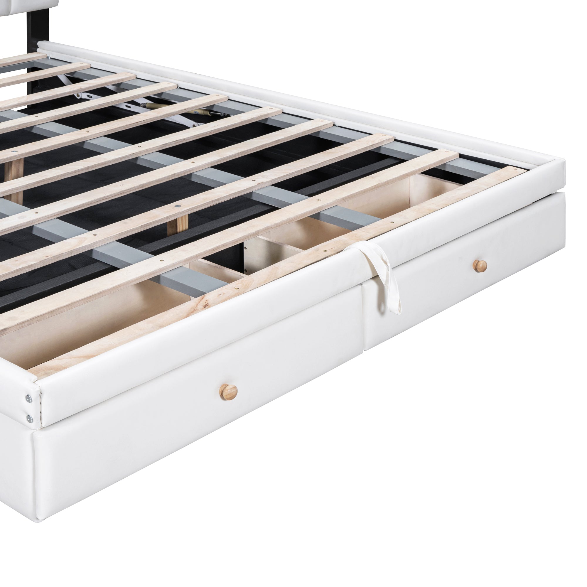 Queen Size Upholstered Bed with Hydraulic Storage System and Drawer, White - Atlantic Fine Furniture Melbourne FL