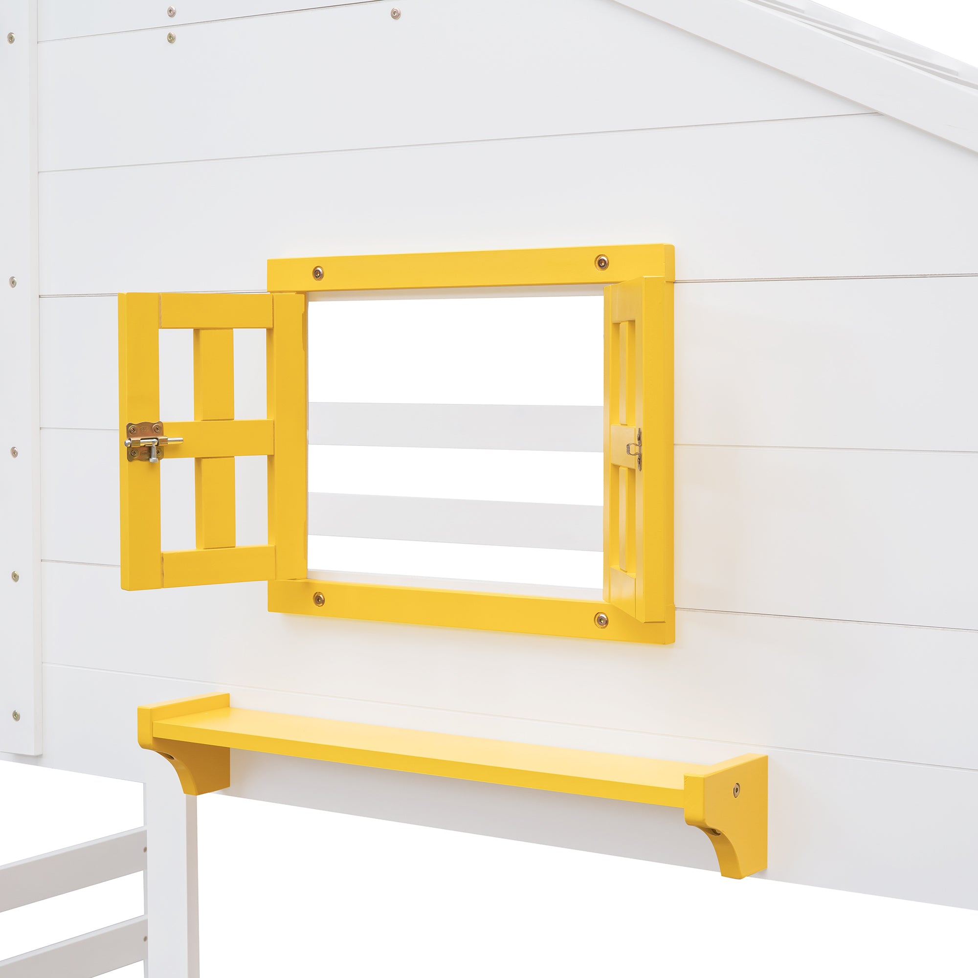 Twin over Twin Bunk Bed with 2 Drawers, 1 Storage Box, 1 Shelf, Window and Roof-White(OLD SKU:LT000608AAK) - Atlantic Fine Furniture Melbourne FL