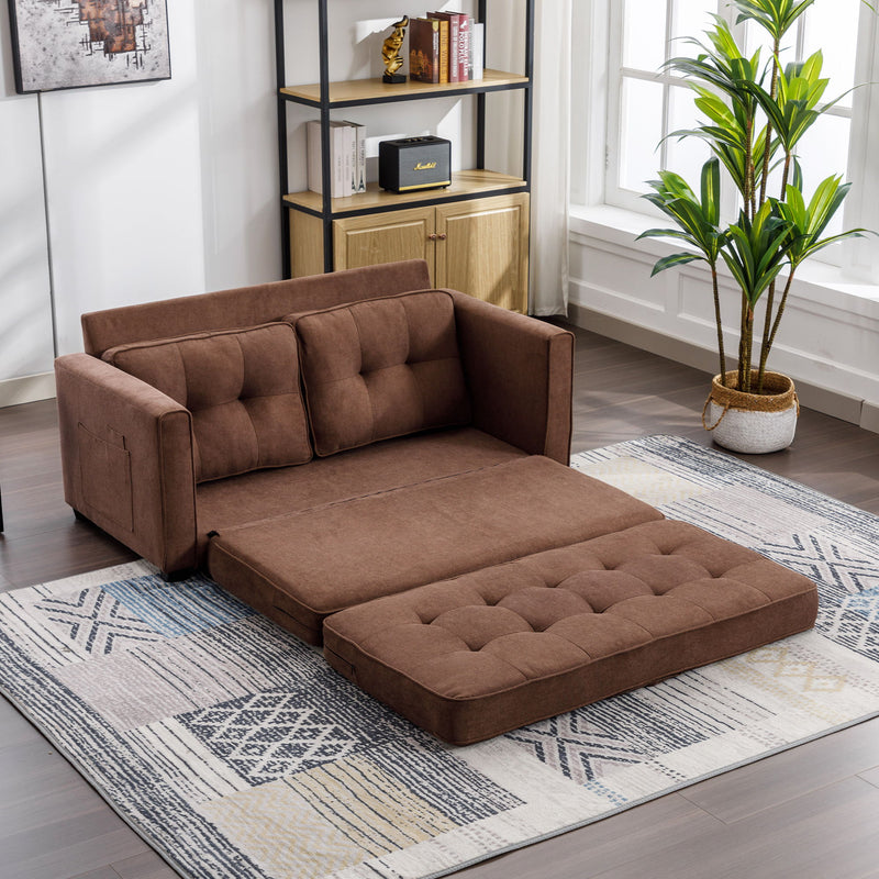 Loveseat Sofa With Pull-Out Bed Modern Upholstered Couch With Side Pocket For Living Room Office