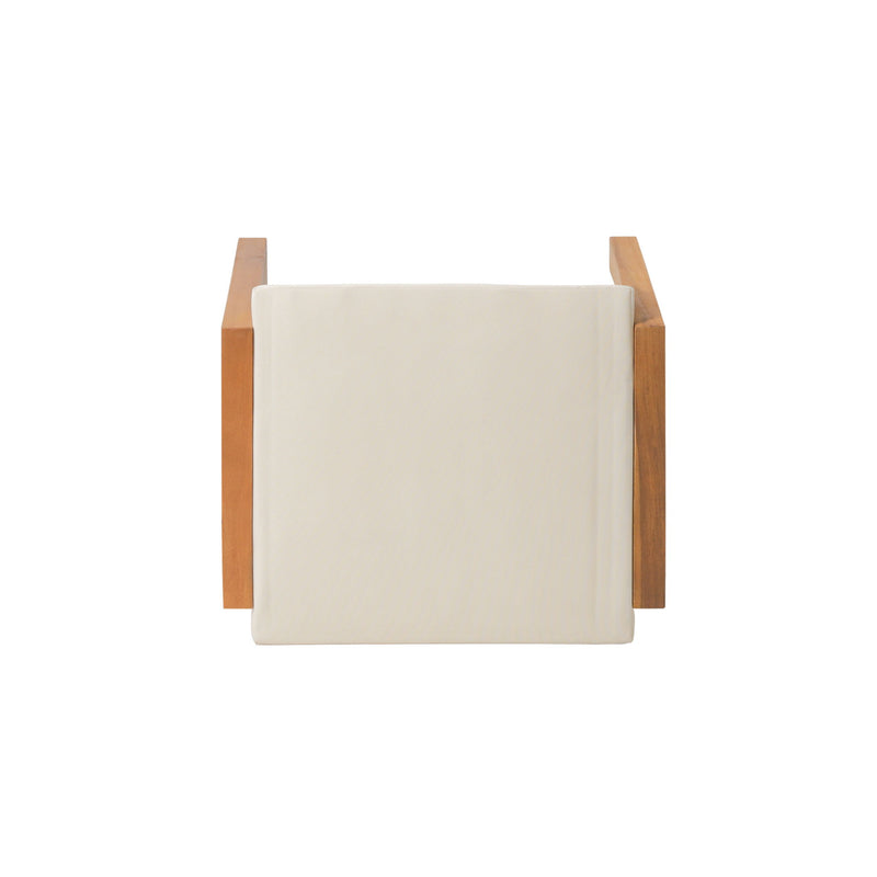 Acacia Wood Outdoor Ottomans With Cushion, (Set of 2)
