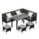 7 Piece Outdoor Furniture Set Waterproof Cushions Glass Table