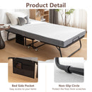 Foldable Metal Frame Bed For Guest With Memory Foam Mattress On Wheels, Saving Space Rollaway Bed
