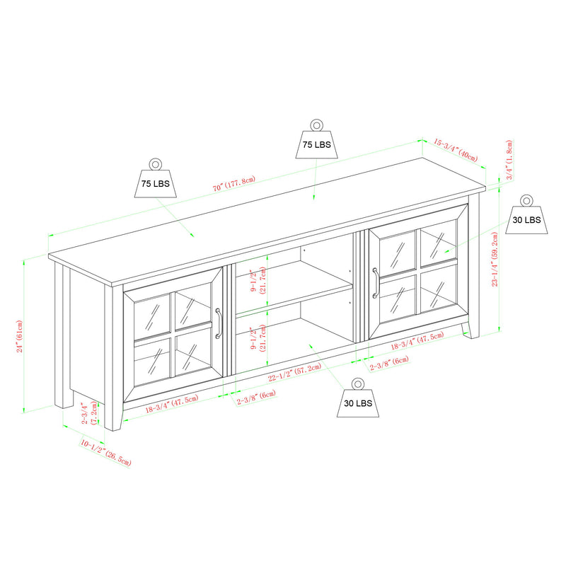 Modern Farmhouse 2 Door Glass Windowpane 70" TV Stand For 80" TVs - Rustic Oak