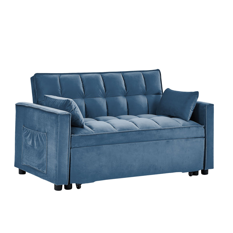 Modern Convertible Sleeper Sofa Couch With Pull Out Bed With Pillows & Side Pockets For Small Space, Living Room - Peacock Blue