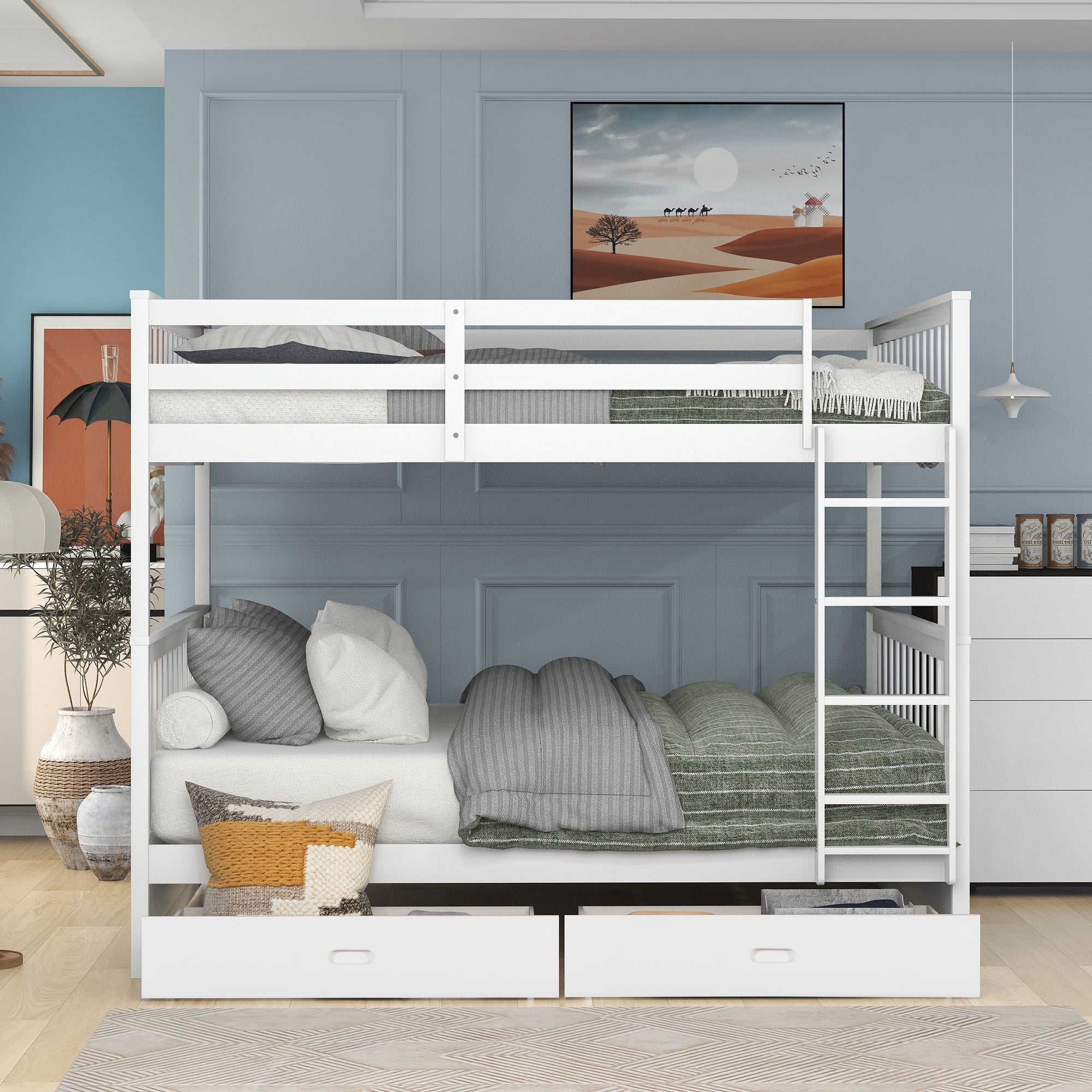 Full-Over-Full Bunk Bed with Ladders and Two Storage Drawers (White)(OLD SKU:LT000365AAK) - Atlantic Fine Furniture Melbourne FL