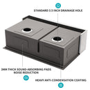 Double Bowl Farmhouse Sink Workstation 33" Stainless Steel 16 Gauge Apron Front - Black / Gray