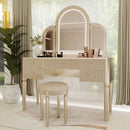 Mirrored Makeup Vanity Table Set With Adjustable Lighting And Storage