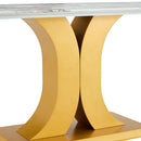 Modern Minimalist Dining Table With Imitation Marbled Glass Top And Legs For Kitchen And Living Room - Gold