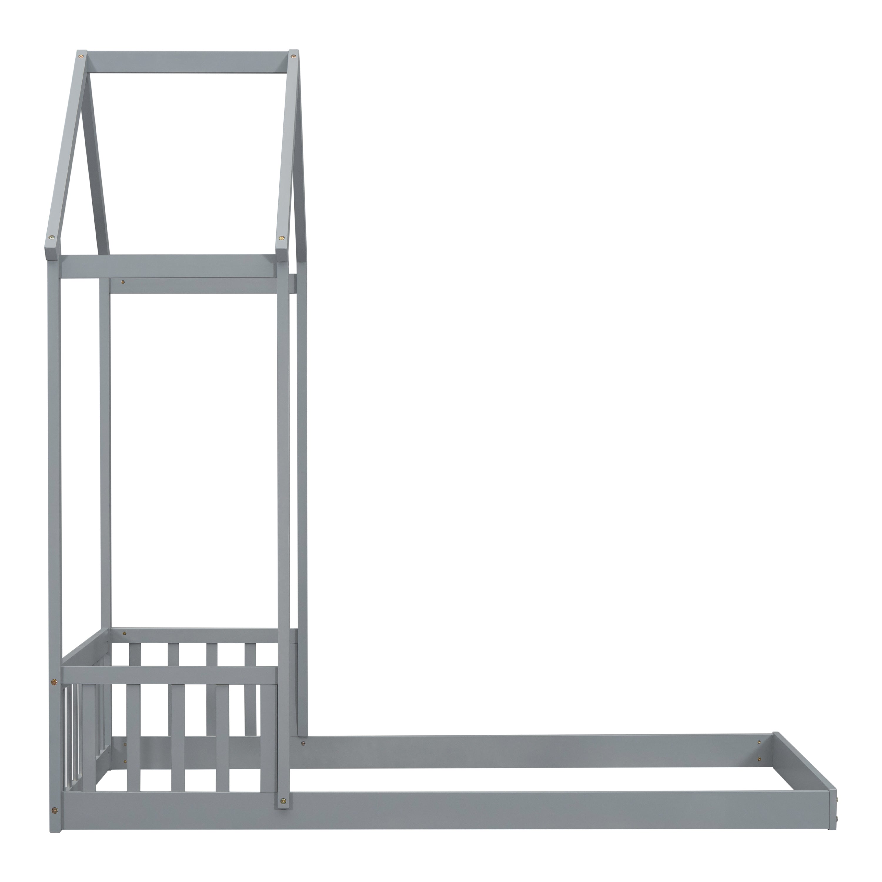 Twin House-shaped Roof Headboard Floor Bed,,(without slats),Grey