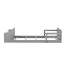 Twin Size Floor Bed with Storage Footboard and Guardrail, Grey