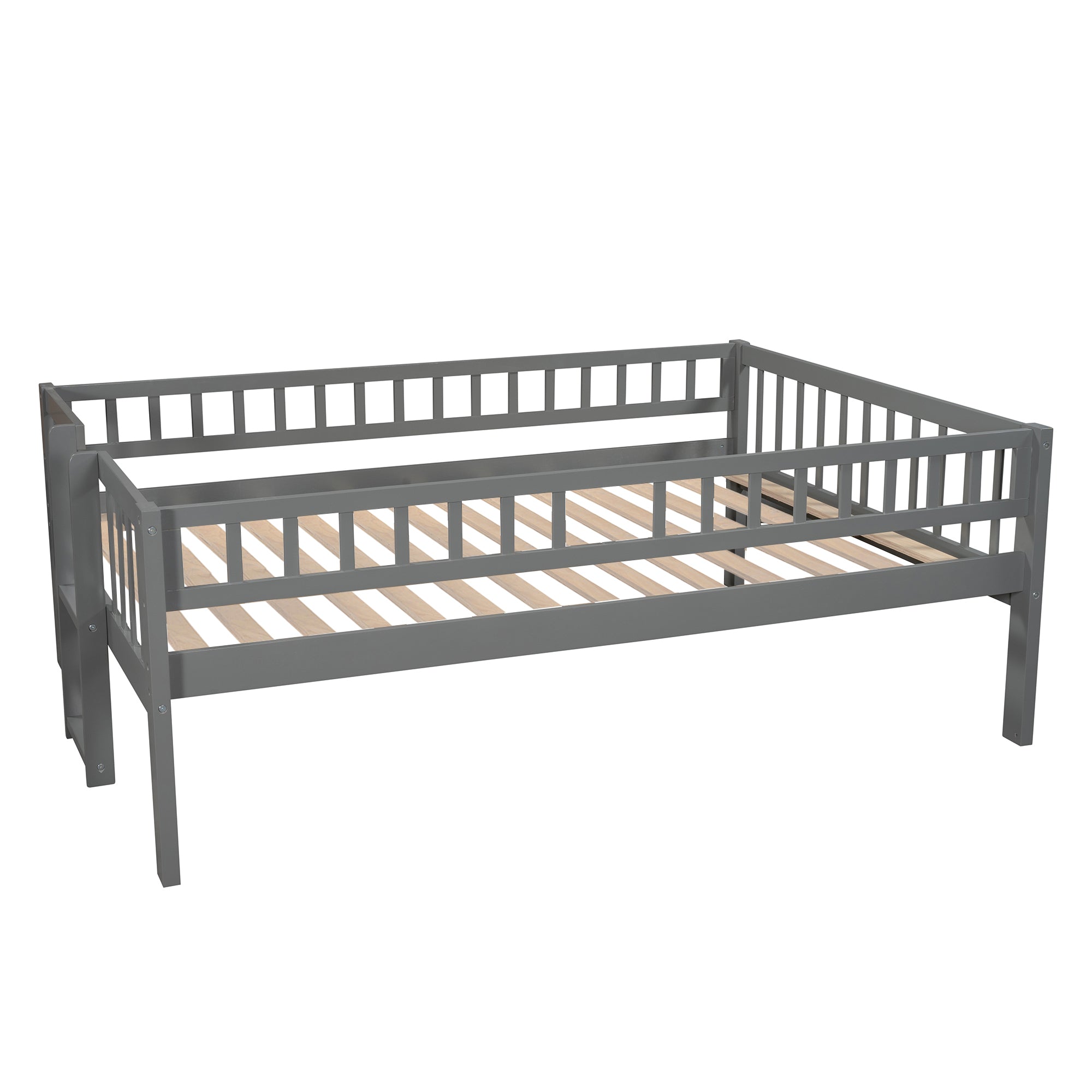 Full-Over-Full-Over-Full Triple Bed with Built-in Ladder and Slide , Triple Bunk Bed with Guardrails, Gray(OLD SKU :LP000052AAE) - Atlantic Fine Furniture Melbourne FL