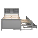 Twin Size Platform Bed with Storage Headboard, USB, Twin Size Trundle and 3 Drawers, Gray