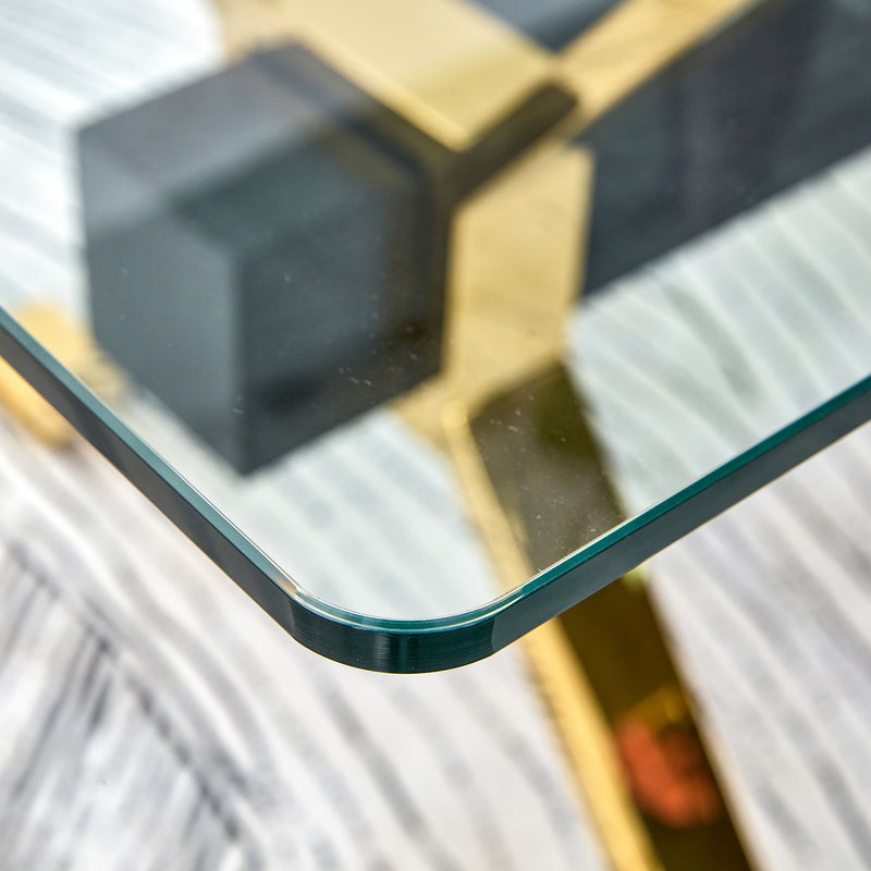 Modern Tempered Glass Dining Table With Metal Legs And Crossbars - Transparent