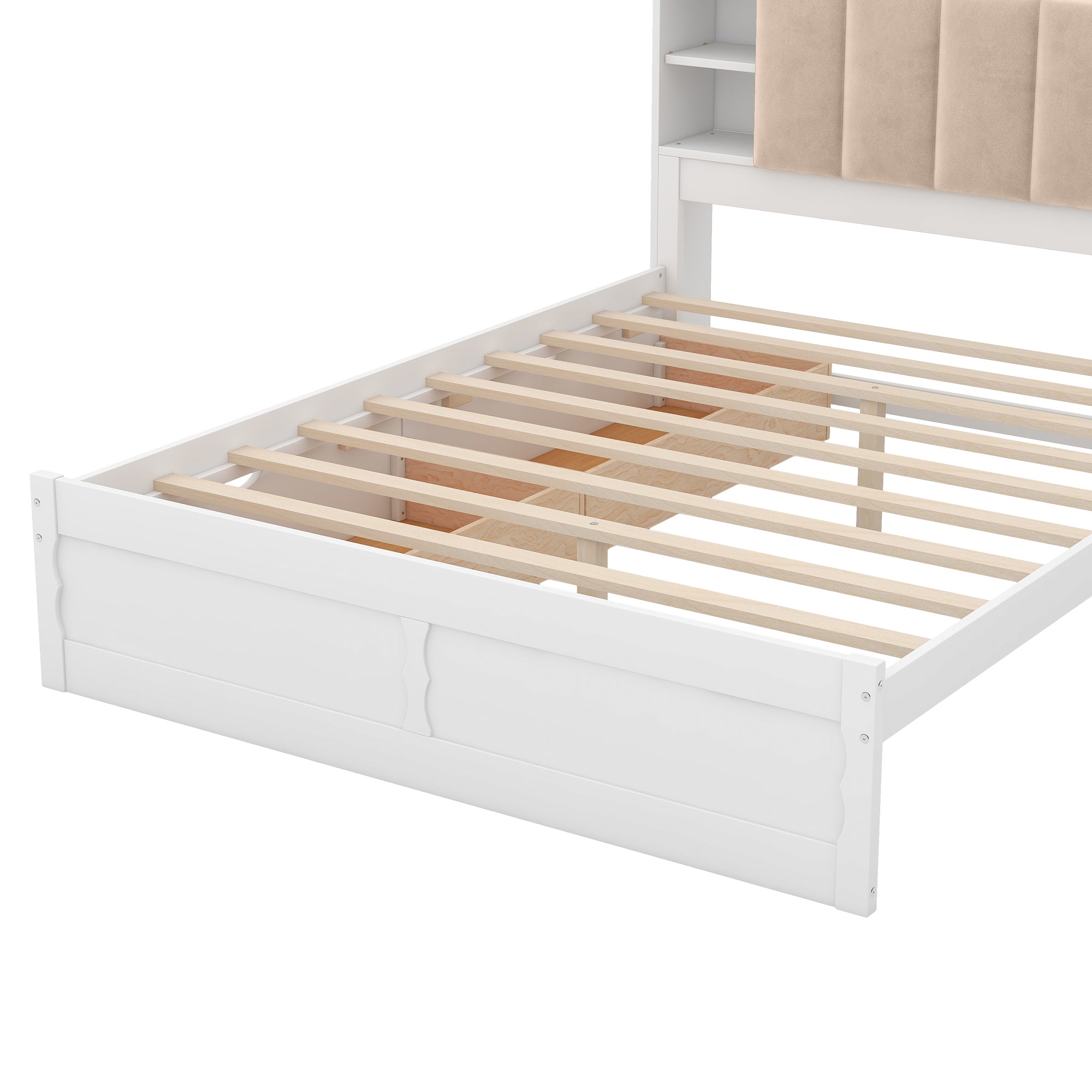 Wood Queen Size Platform Bed with Storage Headboard, Shelves and 2 Drawers, White - Atlantic Fine Furniture Melbourne FL