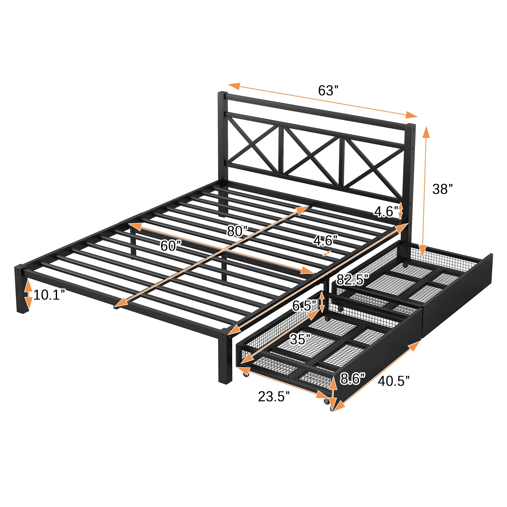 Metal Platform Bed with 2 Drawers, Queen (Black) - Atlantic Fine Furniture Melbourne FL