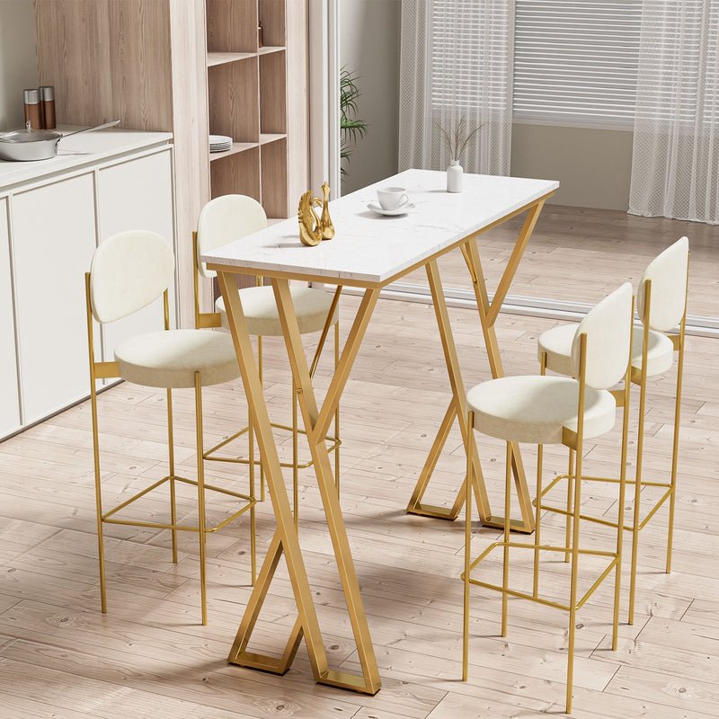 Modern High Bar Table With Double Pedestal - White / Gold