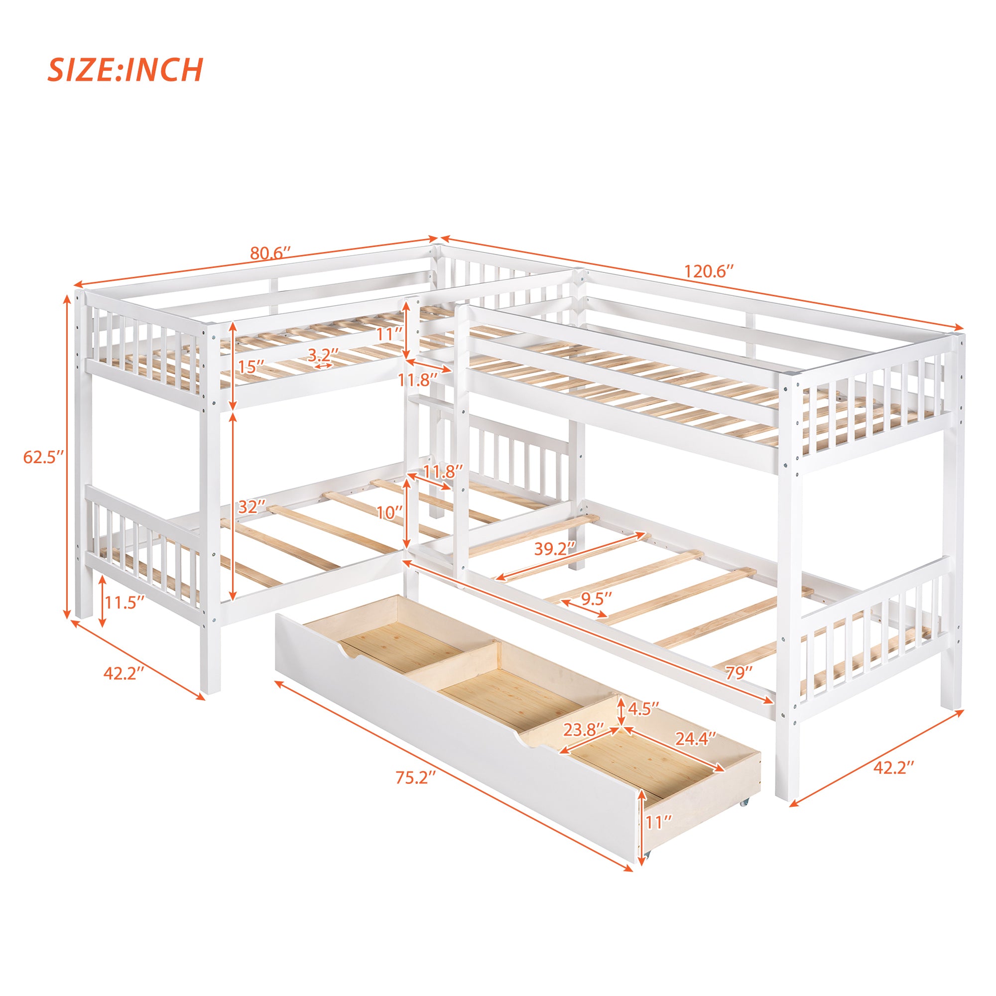 Twin L-Shaped Bunk bed with Drawers-Gray(OLD SKU :LP000038AAK) - Atlantic Fine Furniture Melbourne FL
