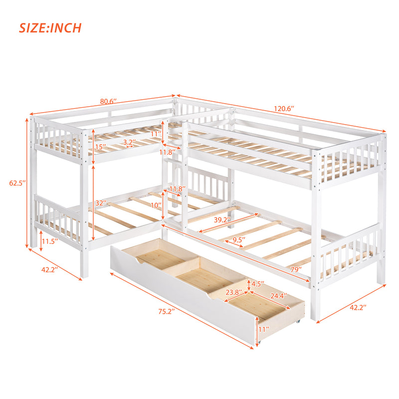 Twin L-Shaped Bunk bed with Drawers-Gray(OLD SKU :LP000038AAK)