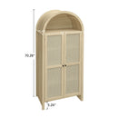 Tall Arched Kitchen Pantry, Arched Storage Display Cabinet With 2 Drawers & Adjustable Shelves, Rattan Door Versatile Storage Cabinet For Kitchen, Dining Room - Natural