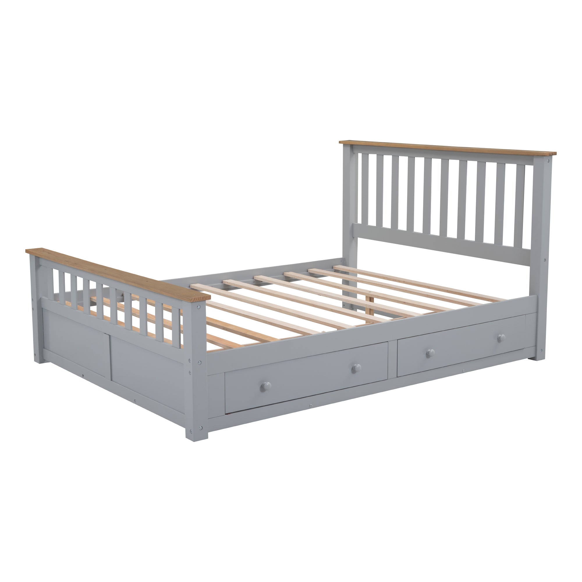 Queen Size Wood Platform Bed with Two Drawers and Wooden Slat Support,Gray+Natrual - Atlantic Fine Furniture Melbourne FL
