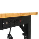 Metal Adjustable Worktable With Socket And Wooden Top - Black