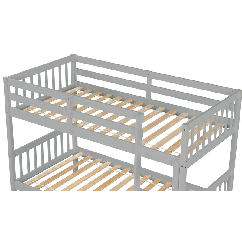 Twin Over Twin Bunk Beds with Trundle, Solid Wood Trundle Bed Frame with Safety Rail and Ladder, Kids/Teens Bedroom, Guest Room Furniture, Can Be converted into 2 Beds,Grey (Old Sku:W504S00027)