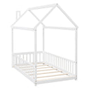 Twin House Bed with Guardrails, Slats ,White