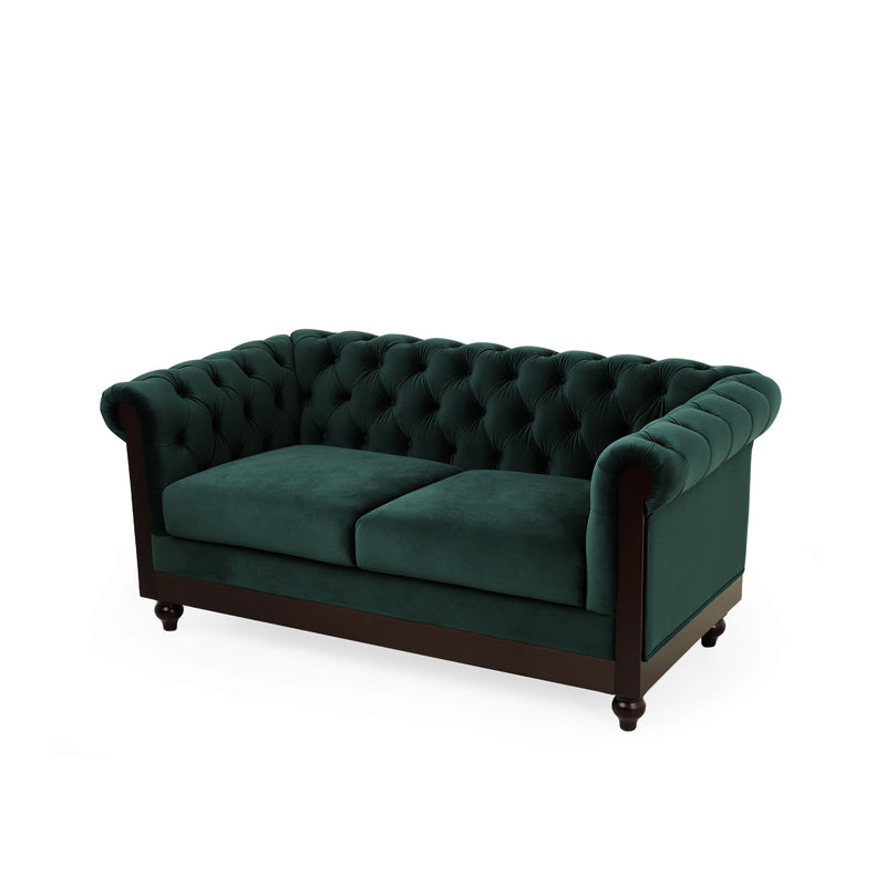 Chesterfield Velvet Loveseat Sofa, 2 Person Rolled Arm Upholstered Couch
