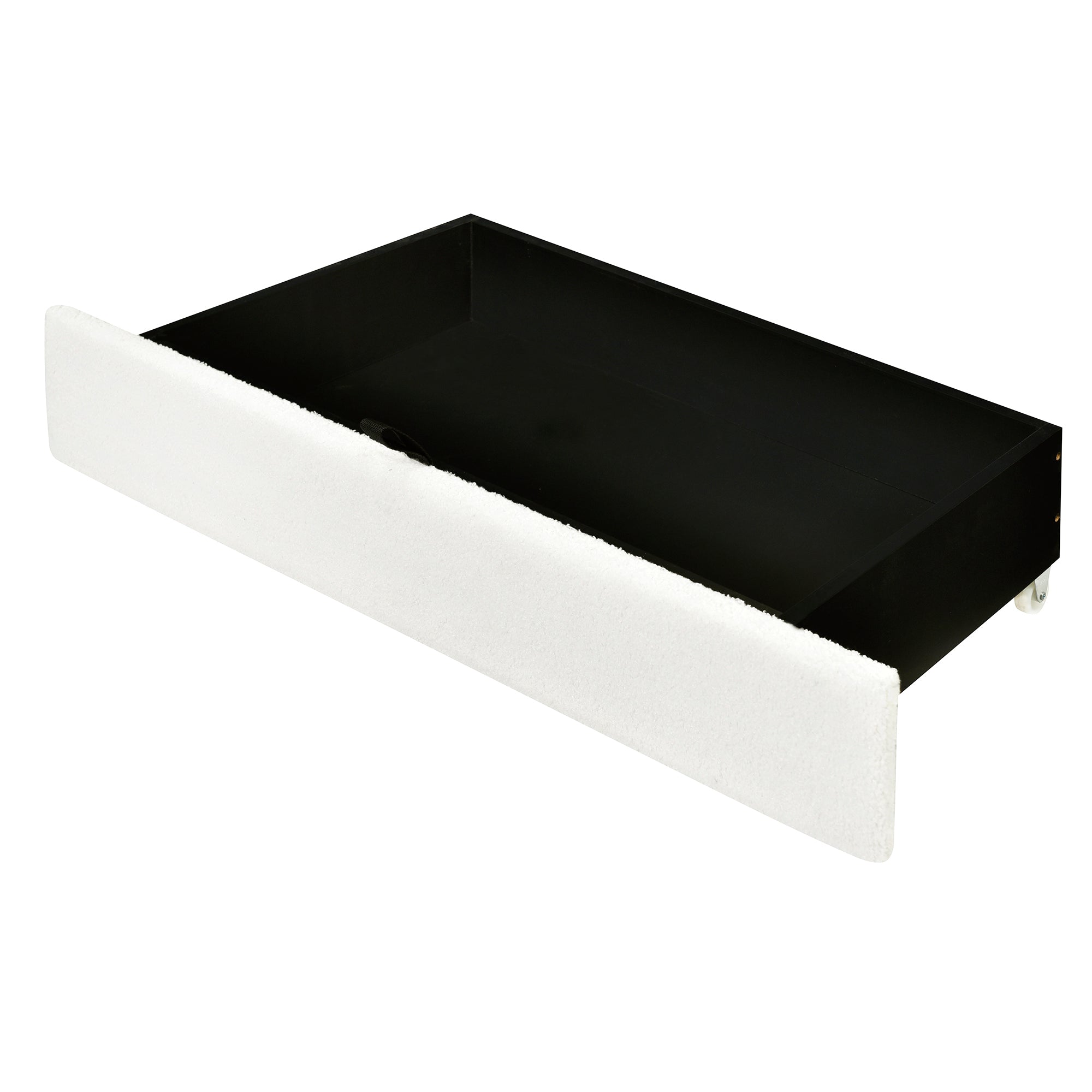 Queen Size Upholstered Platform Bed with LED Frame, with Twin  XL Size Trundle and 2 drawers, Teddy Fleece, White - Atlantic Fine Furniture Melbourne FL