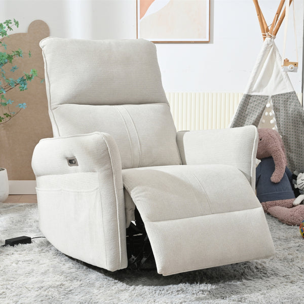 270° Power Swivel Rocker Recliner Chair for Adults, Swivel Rocking Recliner Chair,Electric Small Recliners for Small Spaces, Single Sofa Recliner for Living Room, Bedroom,RV (Fabric Gray+270°Swivel)