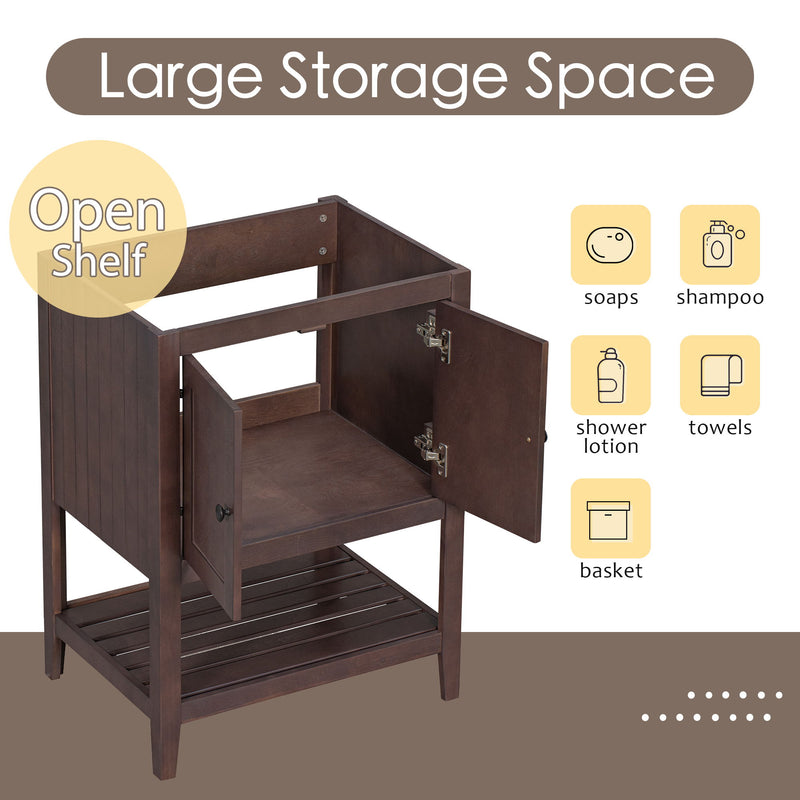 Bathroom Vanity Base Only, Soild Wood Frame, Bathroom Storage Cabinet With Doors And Open Shelf