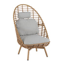Ellis - Outdoor Wicker High Back Lounge Chair, Teak Finished Leg - Light Brown / Beige