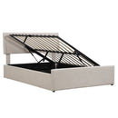 Full Size Sleigh Bed with Side-Tilt Hydraulic Storage System, Linen Upholstery, Beige