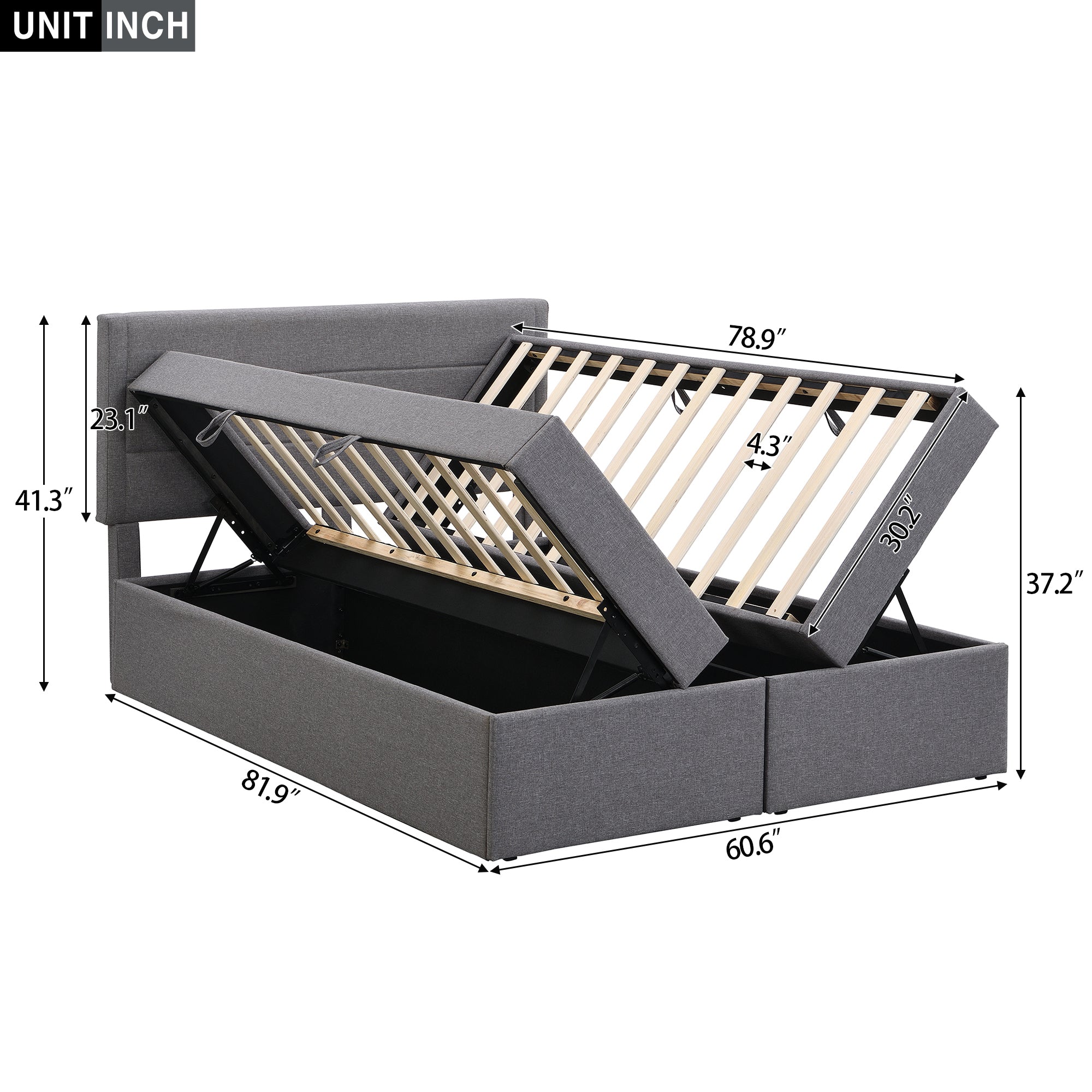 Queen Size Upholstered Platform Bed with Storage Underneath, Gray - Atlantic Fine Furniture Melbourne FL