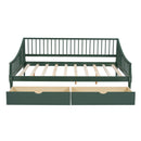 Full Size Daybed with Two Storage Drawers and Support Legs, Green