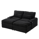 Convertible Loveseat Sofa With Storage, USB Ports, Cup Holders - Black