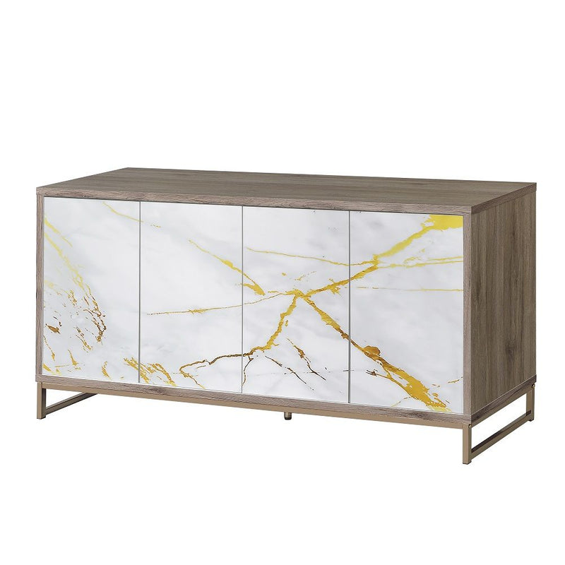 Paavan - Console Cabinet - White Marble Print & Oak Champagne