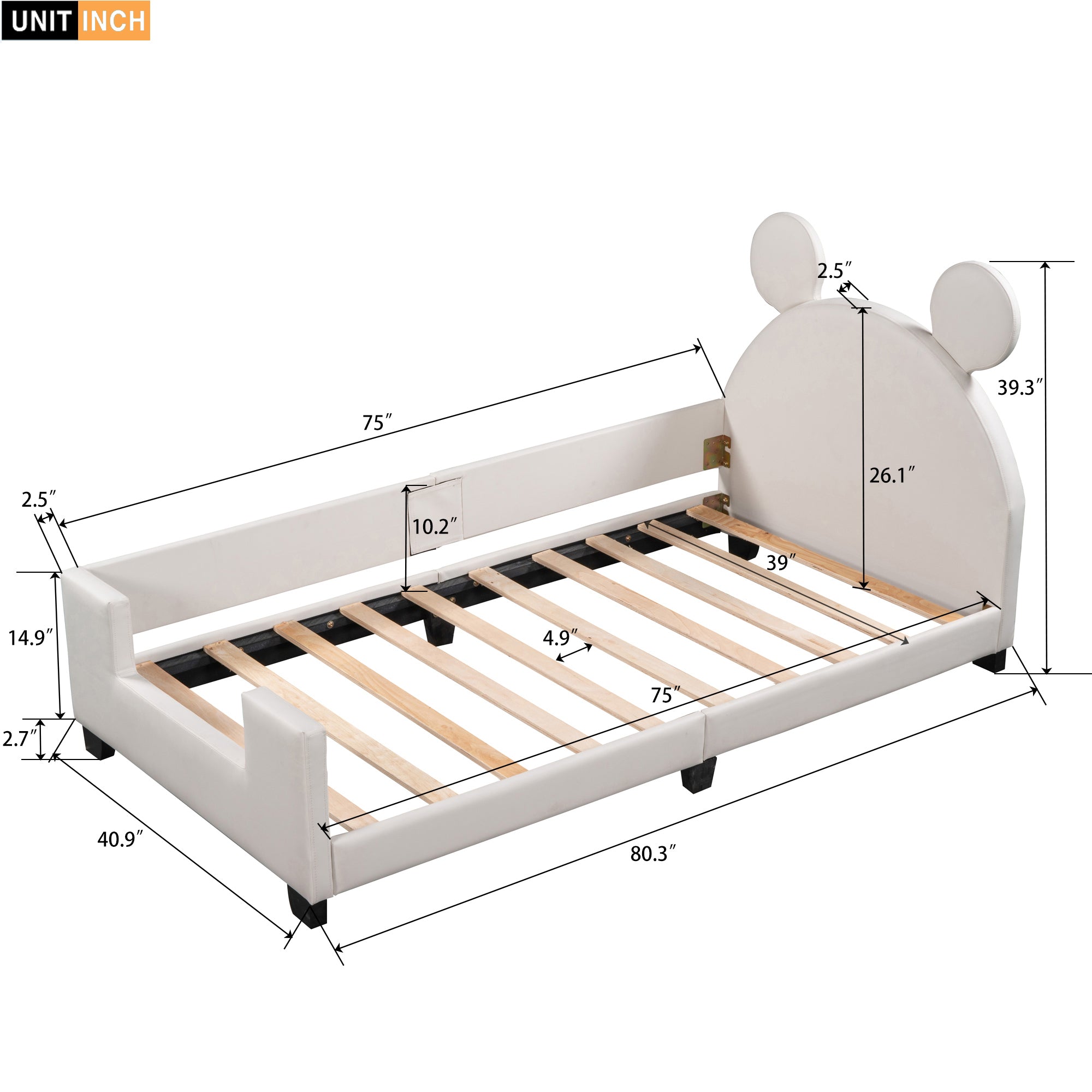 Twin Size Upholstered Daybed with Carton Ears Shaped Headboard, White - Atlantic Fine Furniture Melbourne FL